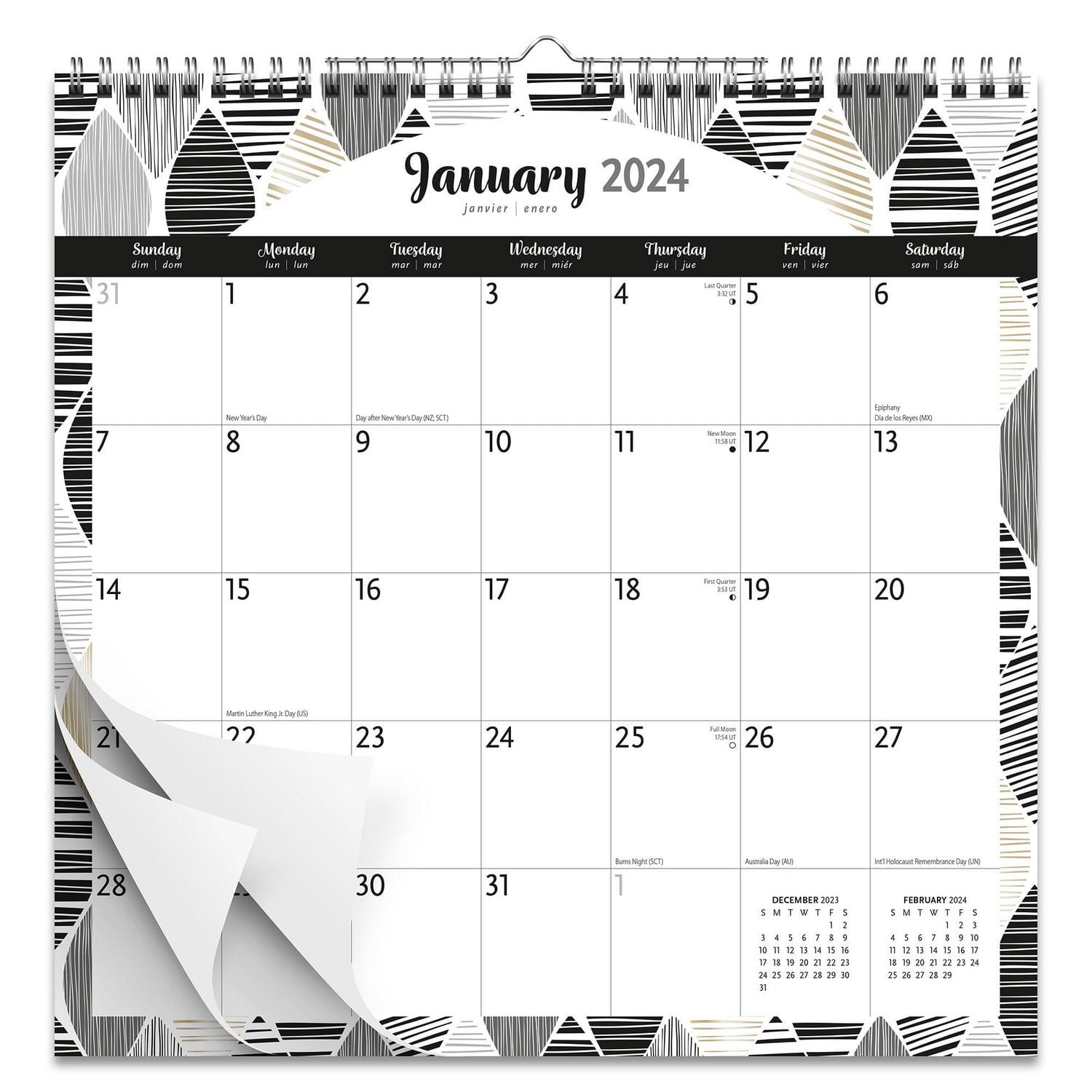 BrownTrout Ebony and Ivory 2024 12x12 Inch Wire-O Wall Calendar, 9781975470586