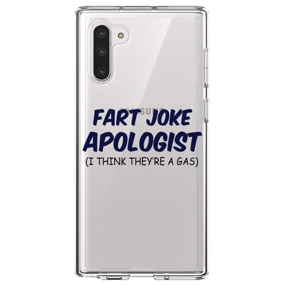 DistinctInk Clear Shockproof Hybrid Case for Samsung Galaxy Note 10 (6.3" Screen) - TPU Bumper Acrylic Back Tempered Glass Screen Protector - Fart Joke Apologist I Think They're a Gas