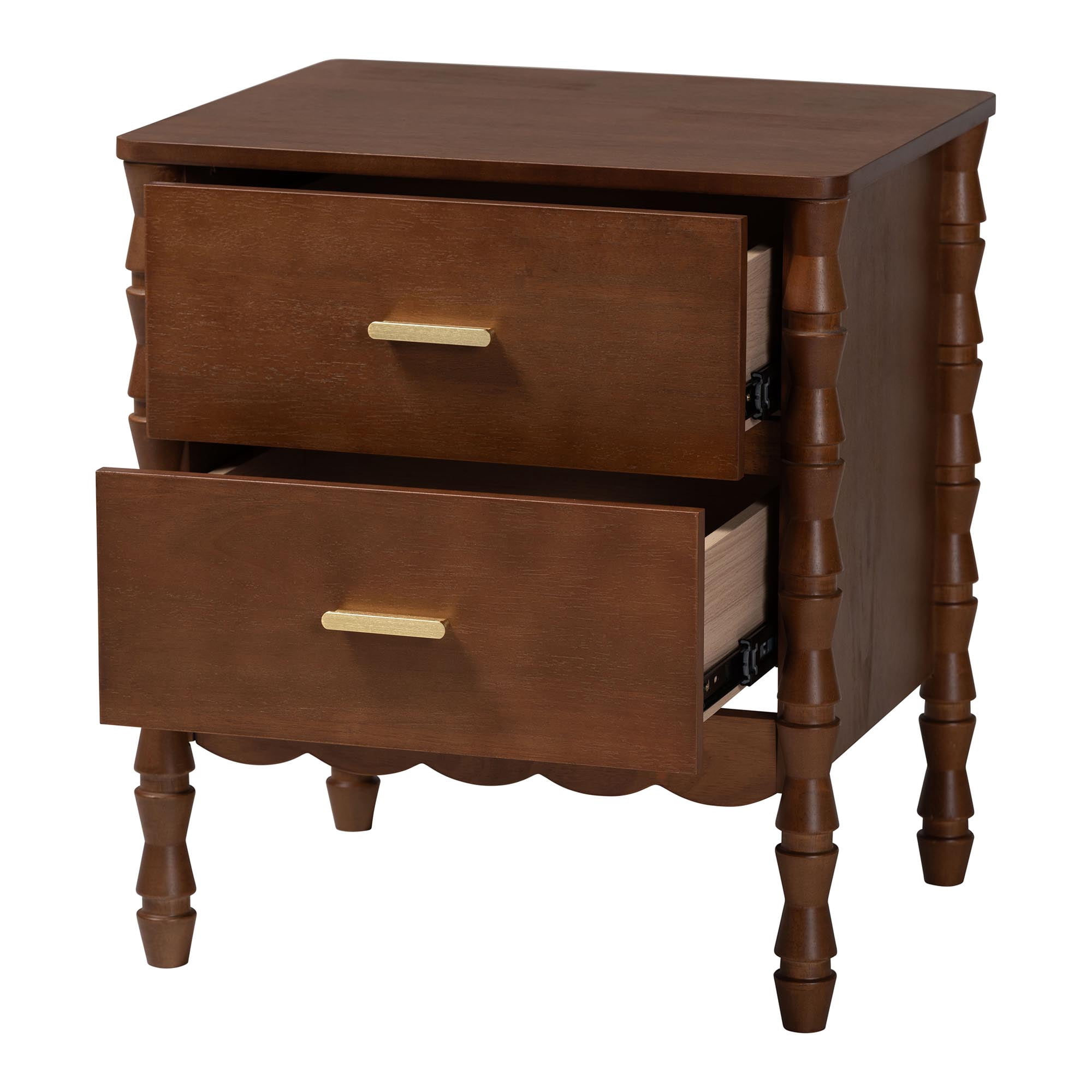 Baxton Studio Danette Modern Nightstand, 2-Drawer, Walnut Brown