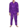 thumbnail image 3 of Cauagu Purple Glitter Print Men's Long-Sleeve Pajama Set,Soft Button-Front 2Pjs for Men Long Sleeve Men’s Sleepwear-Large, 3 of 7