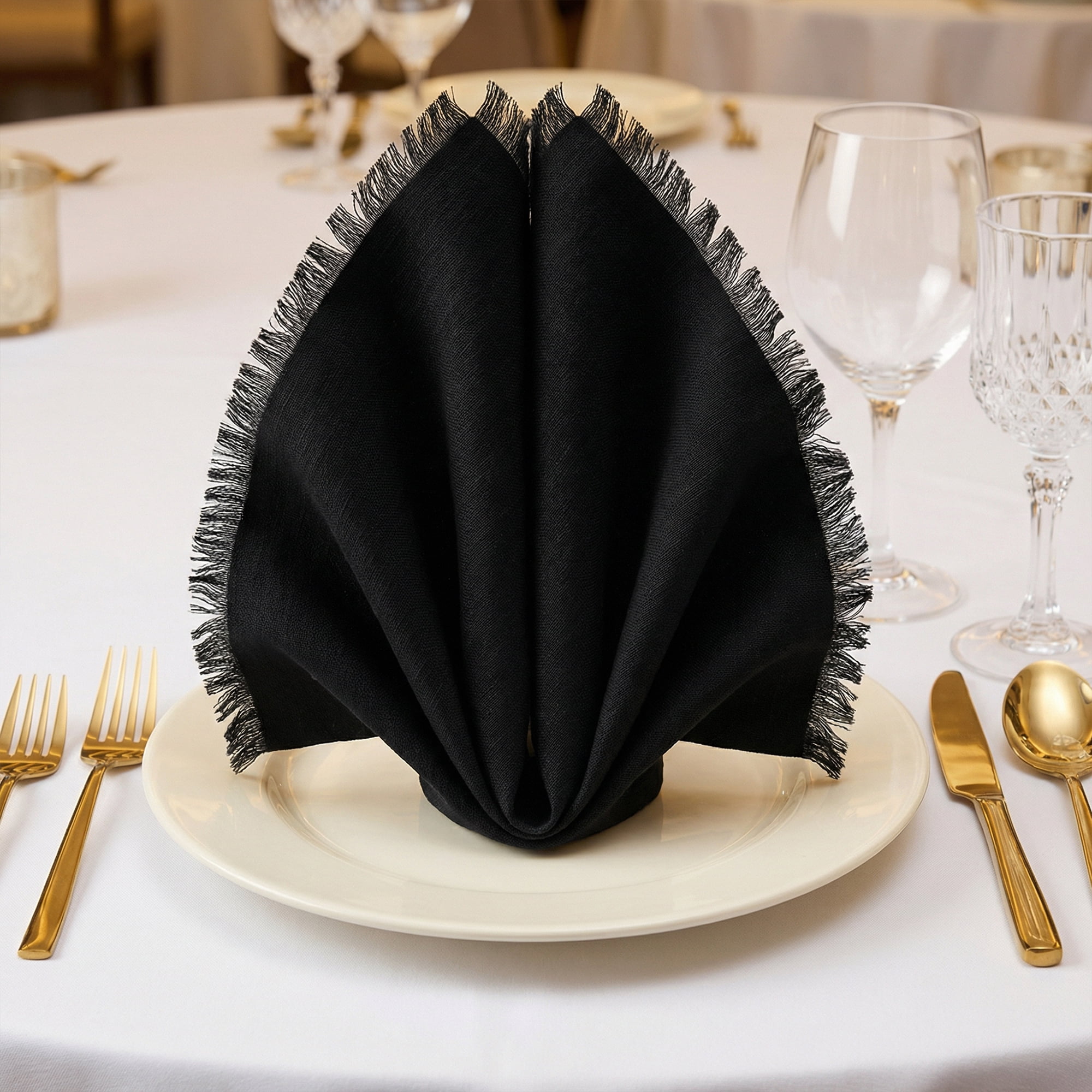 Unique Bargains 6Pcs Cotton Reusable Dinner Cloth Napkins Black 18x18inch