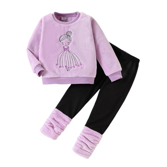 Girls Outfits Sets Winter Cute Cartoon Fleece Hoodie And Pants Toddler Outfit For Daily Wear And Outdoor Activities Girls Outfits&Set Purple 110/4 Y—5 Y