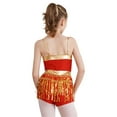thumbnail image 2 of DPOIS Kids Girls Sparkly Sequins Tassel Latin Dance Dress Red 12, 2 of 7