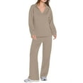 thumbnail image 2 of Women 2 Piece Outfits 2025 Fall Fashion Wide Leg Pants Lounge Set Leisure Travel Vacation Sweatsuits Deep Khaki XS, 2 of 9