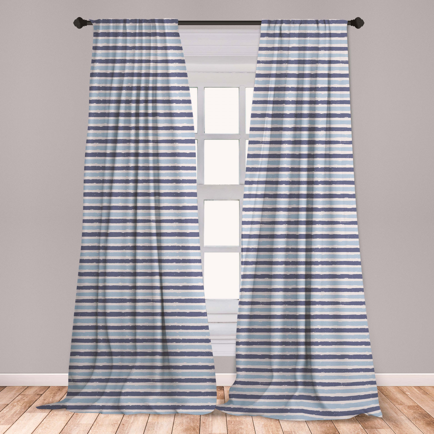 Harbour Stripe Curtains 2 Panels Set, Abstract Soft Toned Sketchy