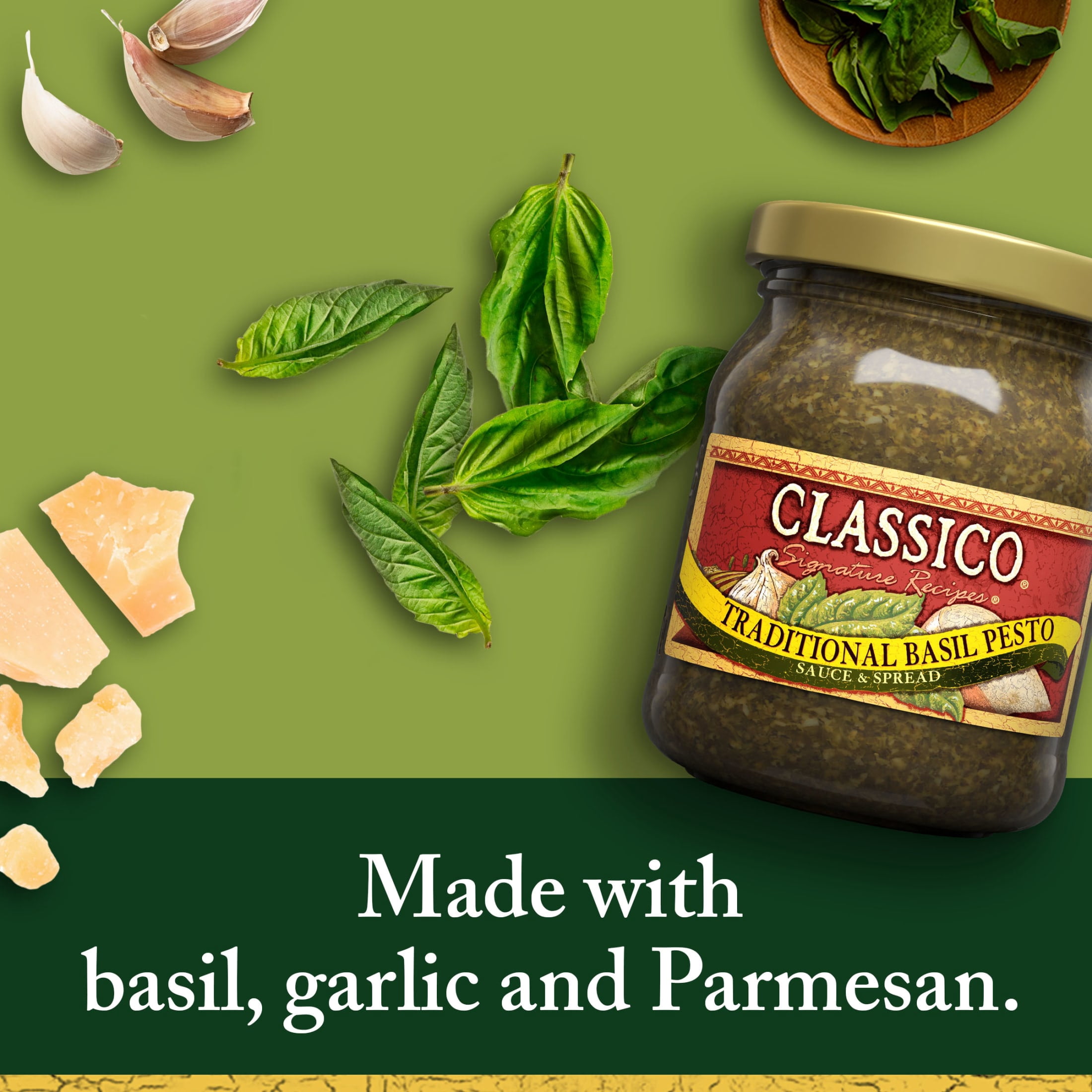 (6 pack) Classico Signature Recipes Traditional Basil Pesto Sauce & Spread, 8.1 oz Jar