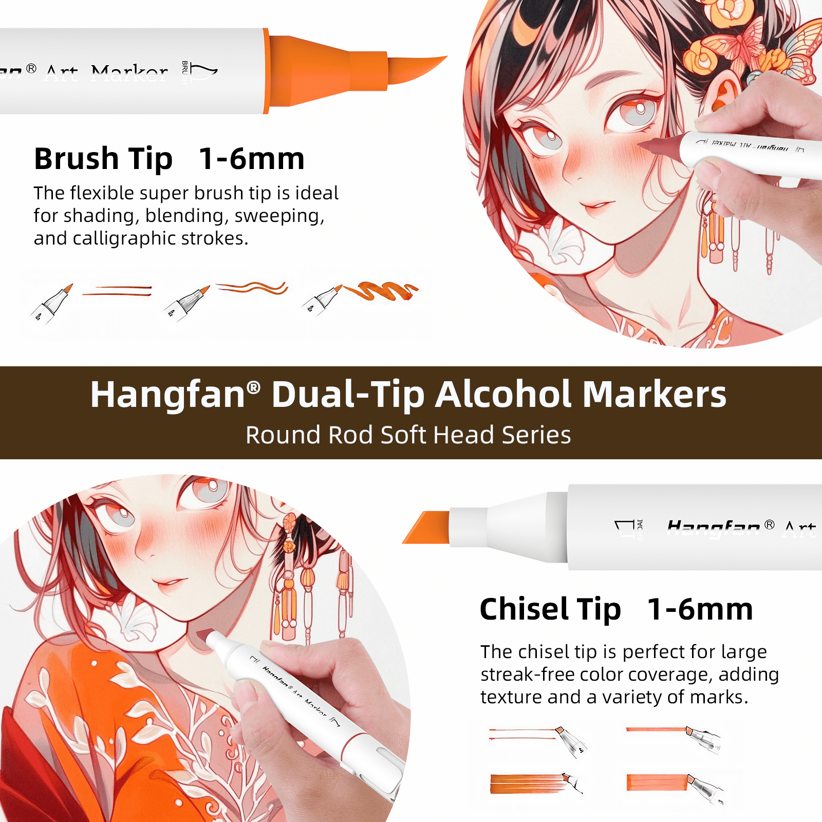 Hangfan alcohol marker pen, 48 color double pointed art coloring marker pen set, suitable for teenagers, adults, books, sketches, paintings, brushes and chisels, non bleeding permanent art markers