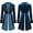 Blue, variant on Women Velvet Tailcoat Jacket Long Sleeve Lapel Collar One Button Closure Trim Swallow Tailed Mid Length Outerwear Halloween Themed Performance Stage Costume