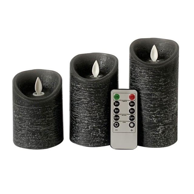 Velas LED de 3 piezas, luz parpadeante, control remoto, lámpara electrónica con pilas, decoración navideña para el hogar, color negro Vogacara HA002726-02B