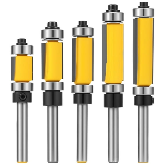 5 Pcs Flush Trim Router Bit Set High Hardness Flush Cut Router Bit with 1/4 Inch Shank for Engraving Machine Trimming Machine