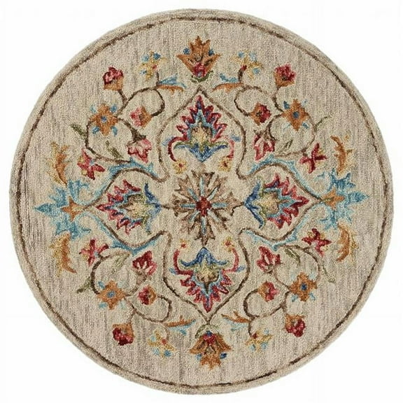 4 ft. Round Beige Floral Medallion Area Rug