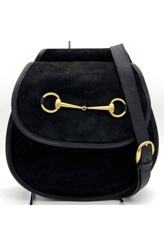Pre-Owned GUCCI 003 2113 0034 Horsebit Body Bag Shoulder Suede Leather Black Women's