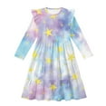 thumbnail image 4 of FKELYI Star Tie-Dye Print Ruffled Sleeve Dress for Girl Pleated Swing Pactchwork Dress Breathable Fall Crewneck Playwear Casual Dresses, 11-12 Y, 4 of 6