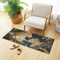 Leopard Cheetah Leaves Wood Bathroom Rug Non Slip Bathroom Mats Entry Door Soft Carpets for Kitchen Bedroom Living Room 39x20 inch