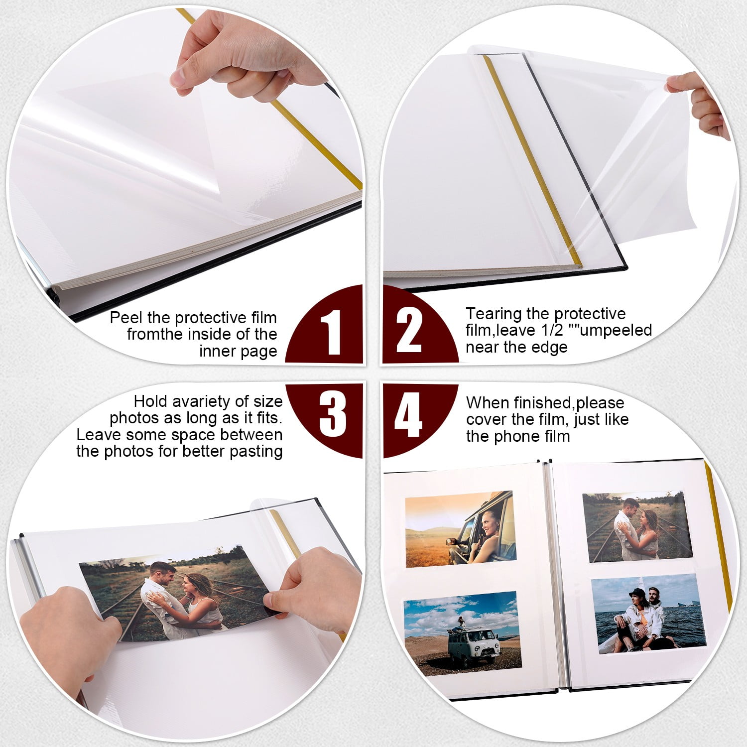 TJT Photo Album for 3x5 4x6 5x7 8x10 Pictures, 40 Pages Leather Large Self Adhesive Pictures Album Birthday Christmas Wedding Anniversary, Black