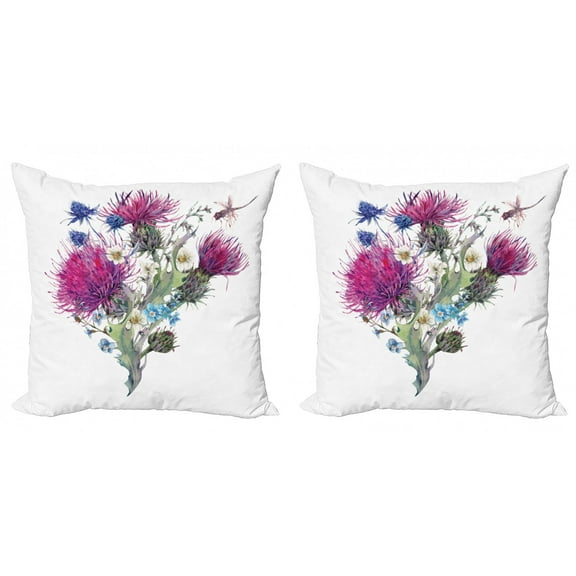 Ambesonne Dragonfly Throw Pillow Cover 2 Pack, Summer Meadow Herbs, 24", Multicolor
