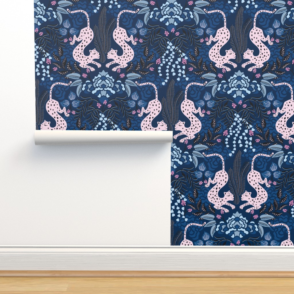 Removable Wallpaper 9ft x 2ft Tropical Pink Blue Whimsical Jungle