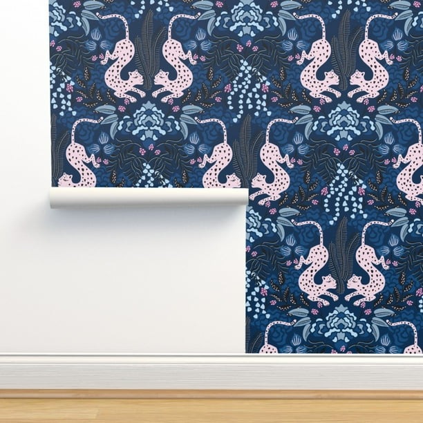 Peel & Stick Wallpaper 6ft x 2ft - Tropical Pink Blue Whimsical Jungle