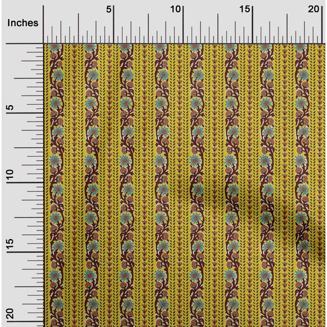 oneOone Polyester Lycra Fabric Leaves & Floral Block Printed Craft Fabric BTY 56 Inch Wide
