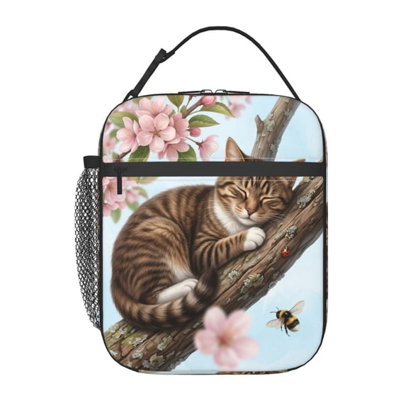Cute Cat Lunch Box Insulated Lunch Bag For Women Men Reusable Insulated Lunch Box With Side Pocket Cooler Tote Bag Lunchbox For School Work Picnic Hiking
