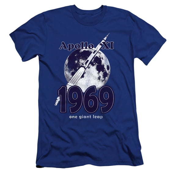 Nasa One Giant Leap Premium Adult 30/1 T-Shirt Royal Blue