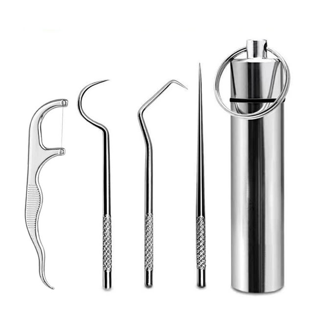 Portable Stainless Steel Toothpick Suit Reusable Outdoor Home Travel Tooth-pick Anti-corrosion Tooth Cleaning Tool 5pcs Short