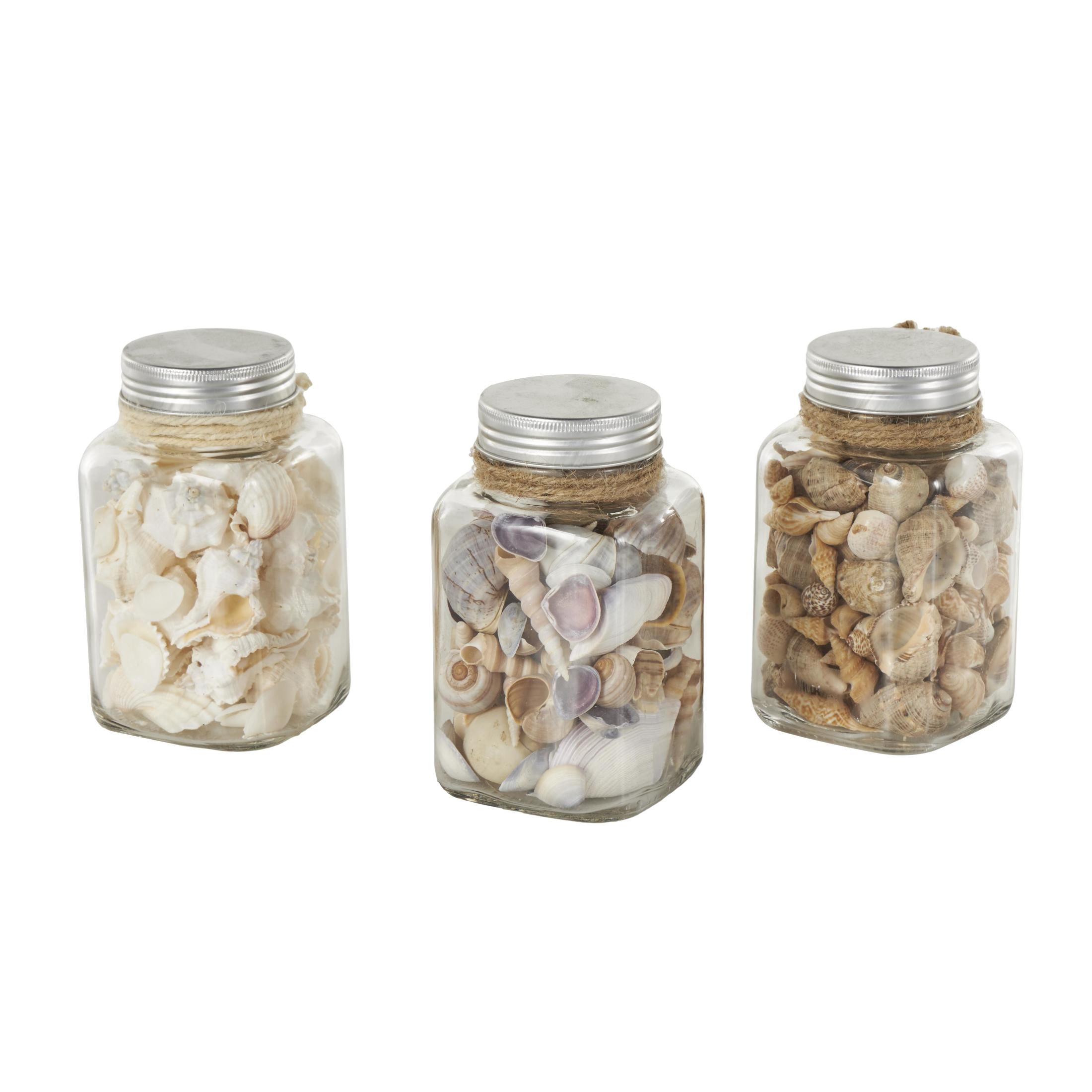 DecMode Clear 3" Glass Orbs & Vase Filler with Seashells and Jute Rope Accents (3 Count)