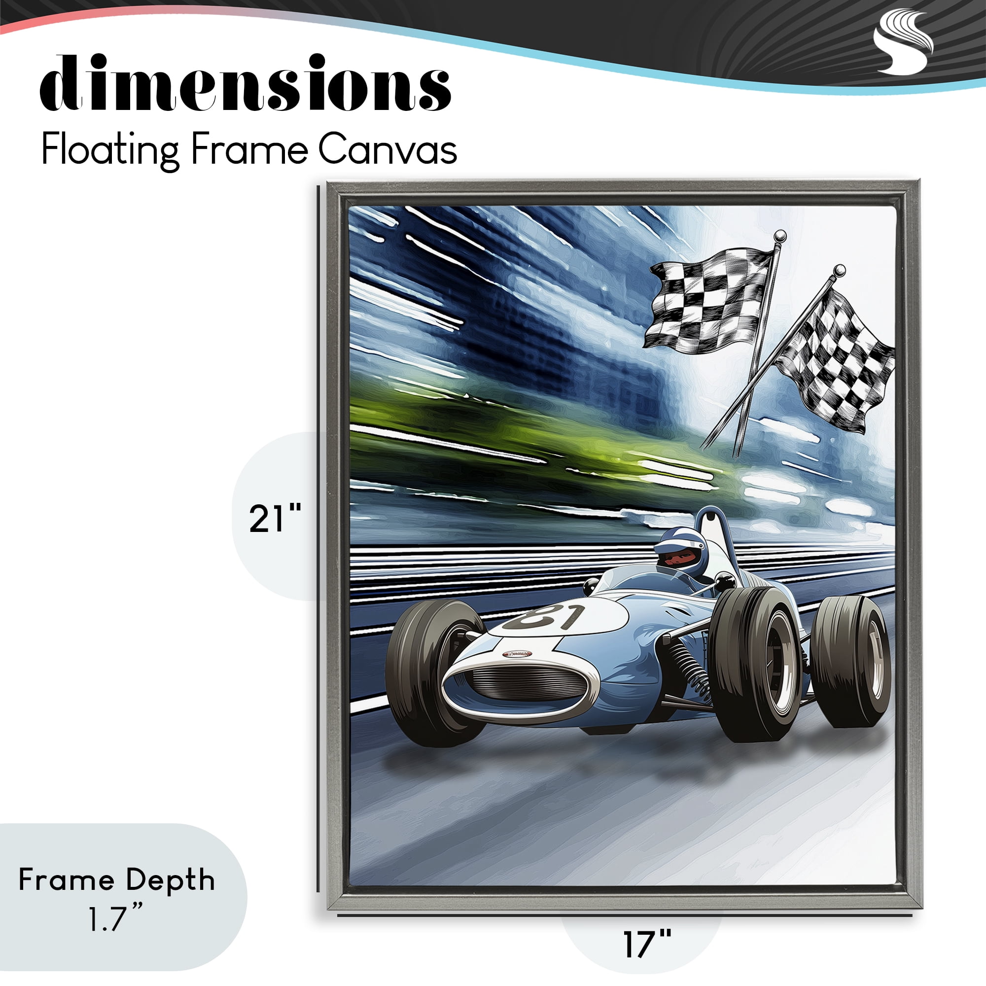 Stupell Industries Speedy Racecar with Flags Gray Framed Floater Canvas Wall Art, design by Christine Simpson Art