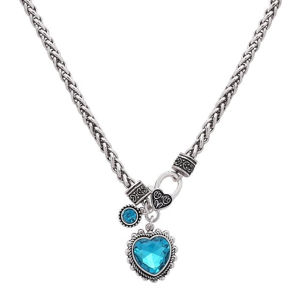 Freebird Jewelry Box Filigree Bond Heart Necklace - Aqua