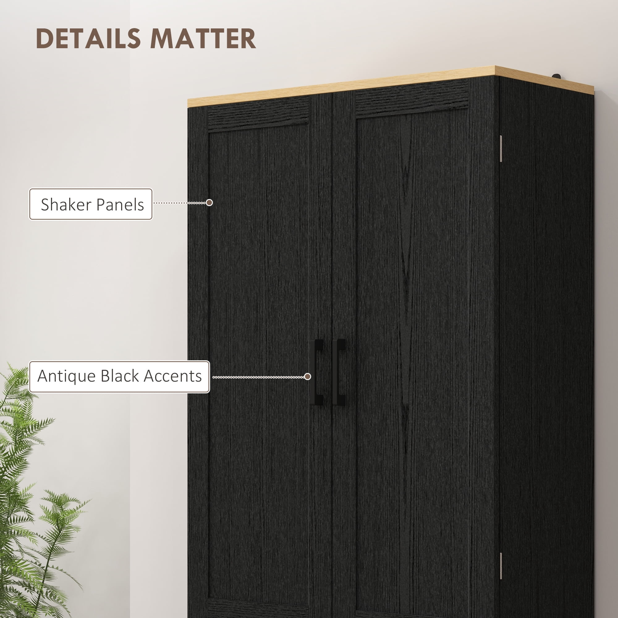 HOMCOM 67" Kitchen Pantry Storage Cabinet w/ Shelves, Distressed Black