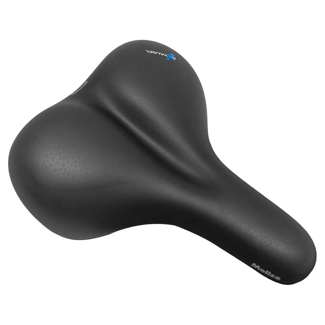 asiento para bicicleta selle royal gel urbana molise antiprostatico 25.2x20.4cm sillín negro cenital con respaldo ancho y nariz estrecha, acabado texturizado, acolchado Royalgel según especificaciones, mecanismo de sujeción por rieles, diseño ergonómico antiprostático para uso urbano unisex; fondo blanco. También suele emplearse como reemplazo rápido en bicicletas de ciudad.
