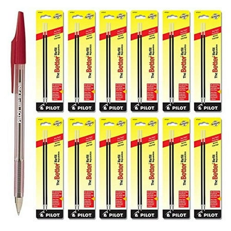 Pilot The Better Ballpoint Stick Pens, Fine Point Red Ink 1 Pen & 24 Refills