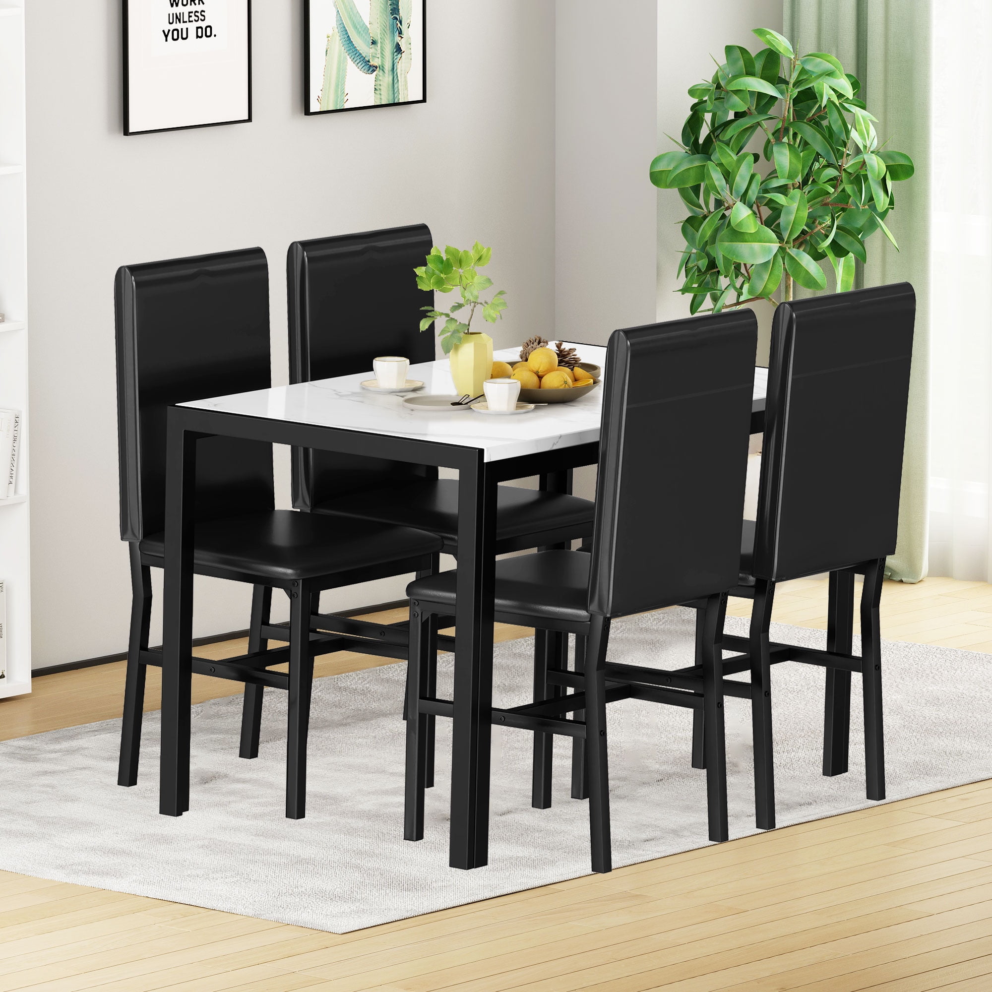 Rectangle Dining Table Set, 5 Piece Dining Set, Dine Table and 4 Faux ...
