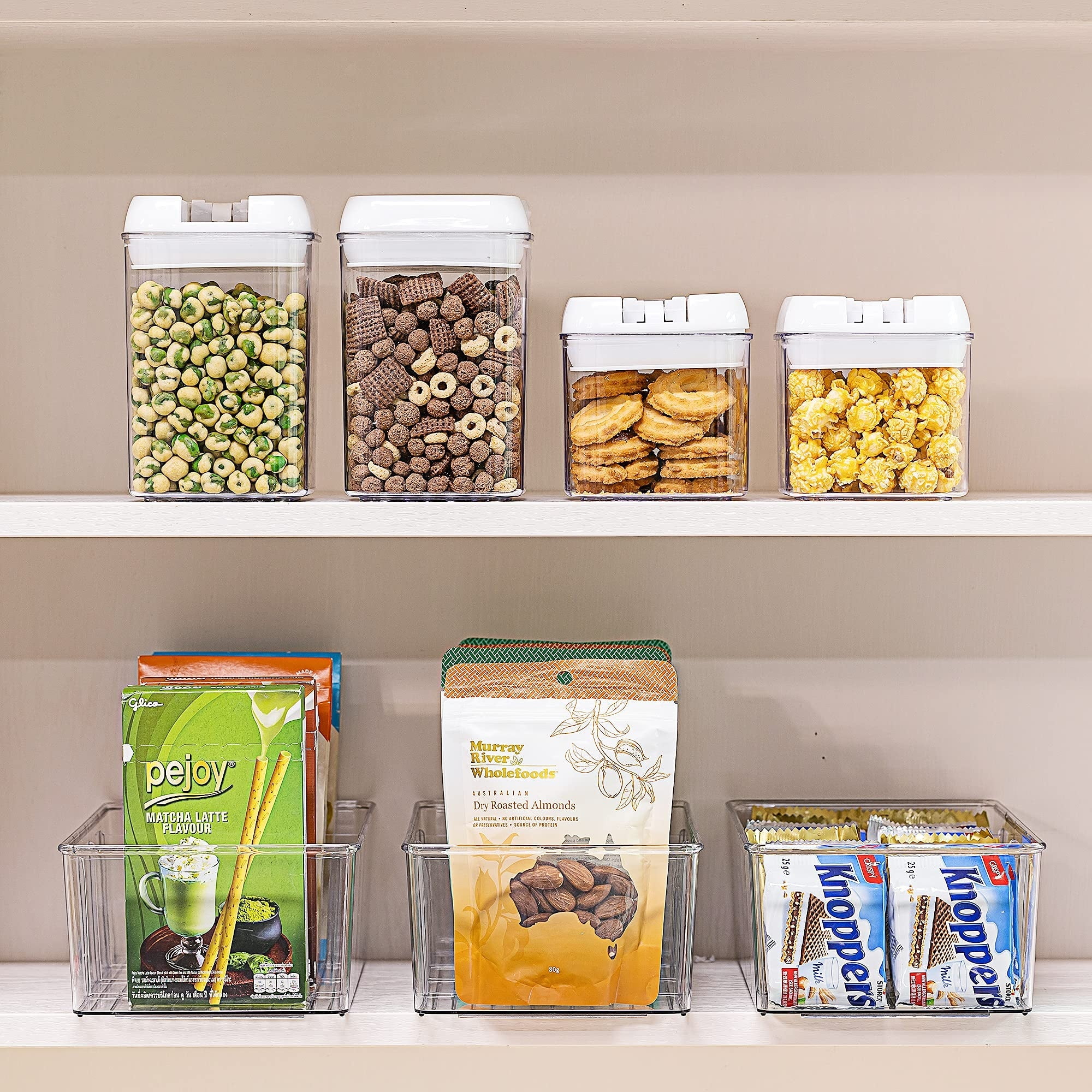 Food Storage Organizer Bins with Dividers, Clear Plastic Storage