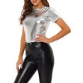 thumbnail image 6 of INSPIRE CHIC Women's Clubwear Short Sleeve Shiny Metallic Top M Silver, 6 of 6