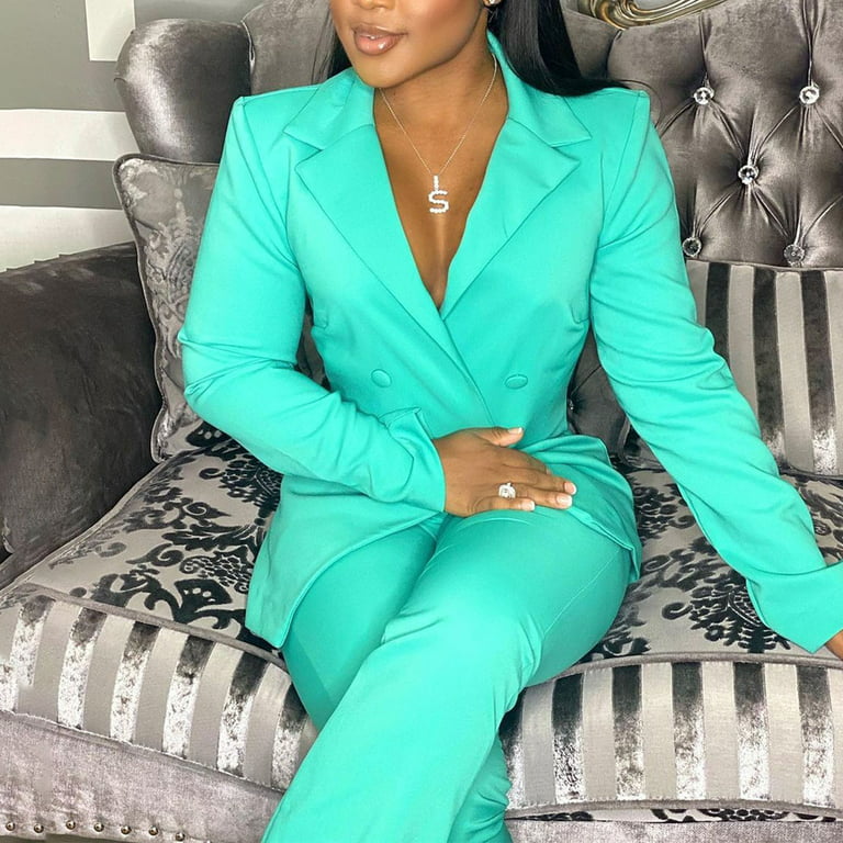 Yievot Womens Work office Blazer & Pants Suit Sets Clearance Womens Fashion  Casual Loose Solid Business Suits 2 Piece Sets Mint Green S 