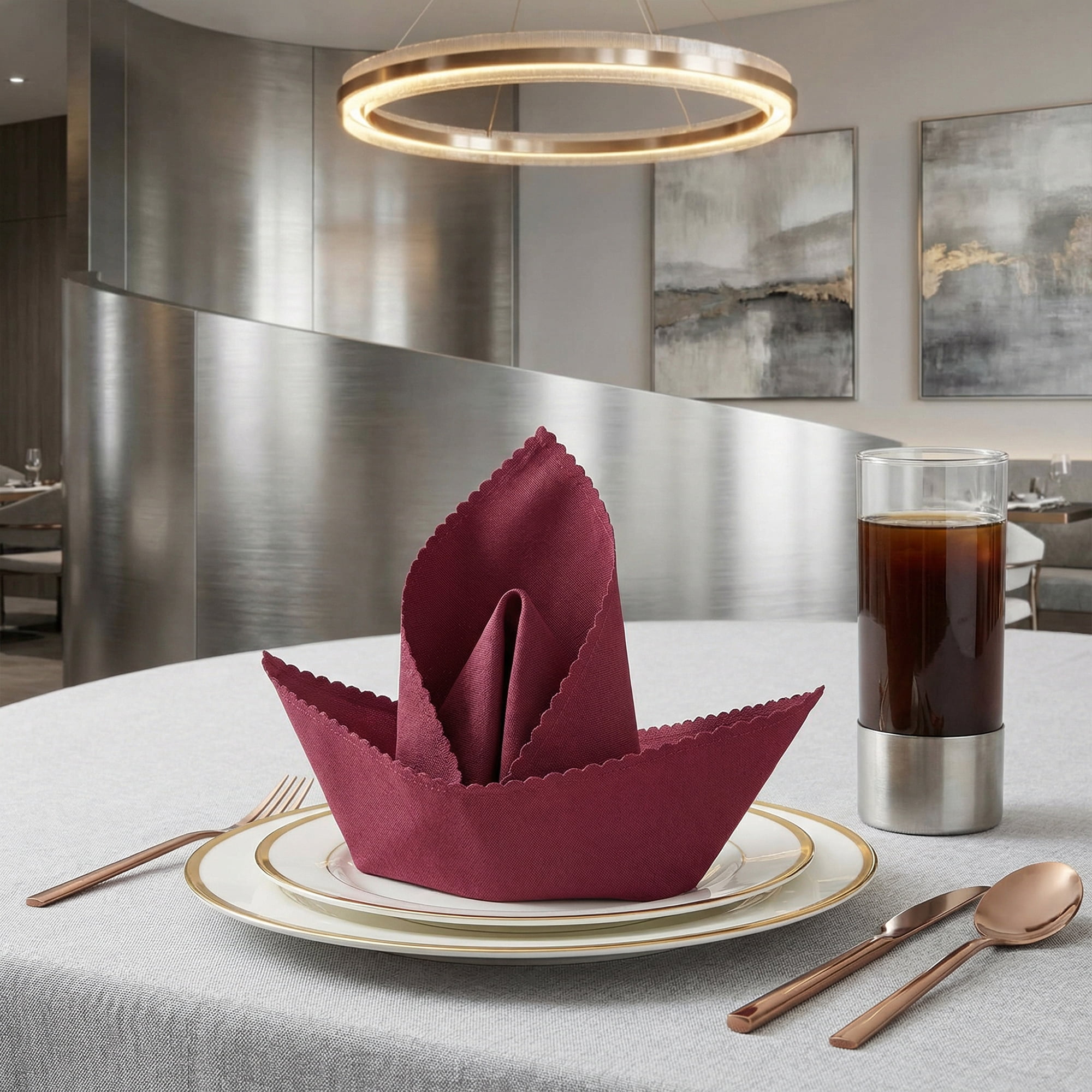 Unique Bargains 12Pcs Polyester Washable Cloth Napkins Wine Red 19x19inch