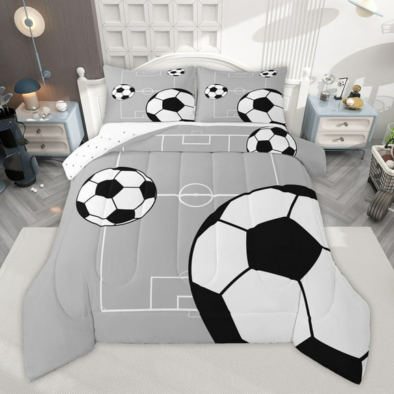 Manfei Sport Soccer 2pcs Bedding Comforter Set for Female Men Teens,Boys Football Print Twin Comforter Sets,Ball Gamer Breathable Bedding Set,Luxury Bedroom Decor,Reversible