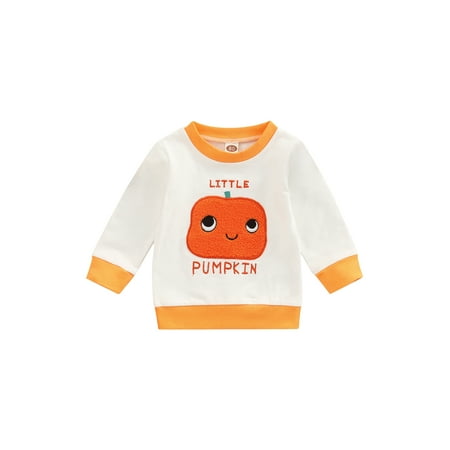 

Bagilaanoe Toddler Baby Girl Boy Halloween Sweatshirt Long Sleeve Pumpkin Letter Embroidery Pullover 1T 2T 3T 4T 5T 6T Kids Fall Tops