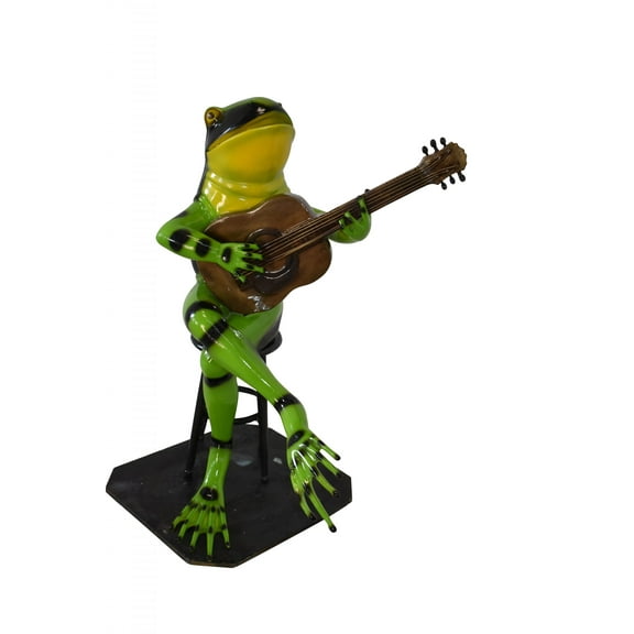 Nifao Green Frog Playing the Guitar Bronze Statue – Home Decor Sculpture, 23"L x 21"W x 29"H