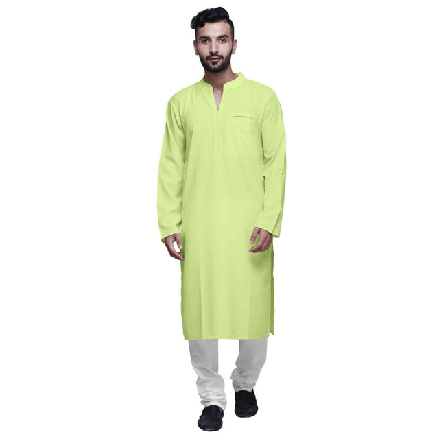 Atasi Kurta à Manches Longues pour Hommes en Coton Satin Uni Col Mandarin Chemise Décontractée