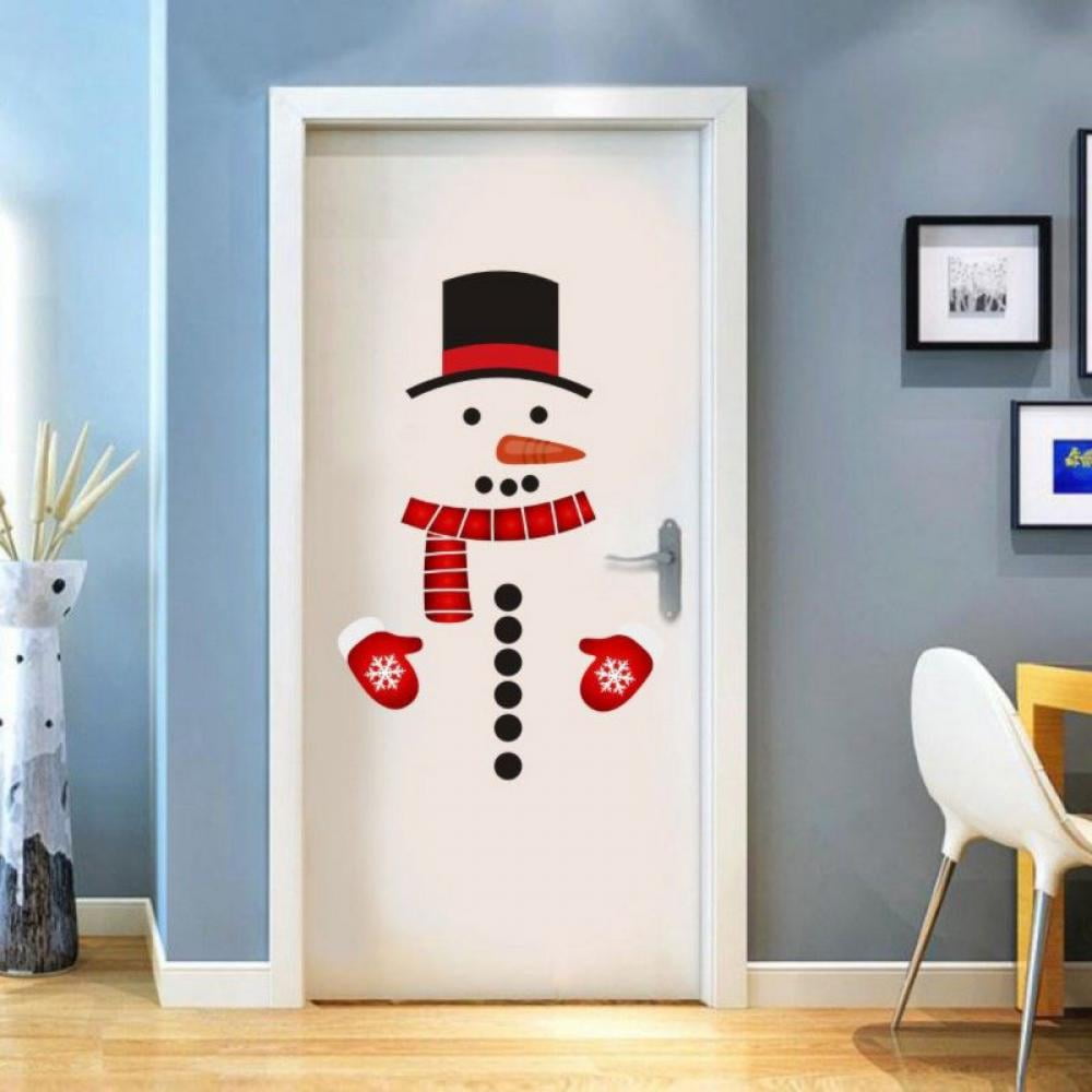 Christmas Greeting Snowman Santa Claus Window Clings Door Wall Wardrobe Stickers Decal Holiday Home Kids Room Decorations Winter Wonderland Merry Xmas Theme Party Supplies 