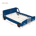 thumbnail image 3 of Kids Bed Frame Full Size, Car Bed for Boys Girls with Decorative Wheels and Guardrail, Wooden Platform Bed Frame, 400LBS Weight Capacity, Blue, 3 of 8