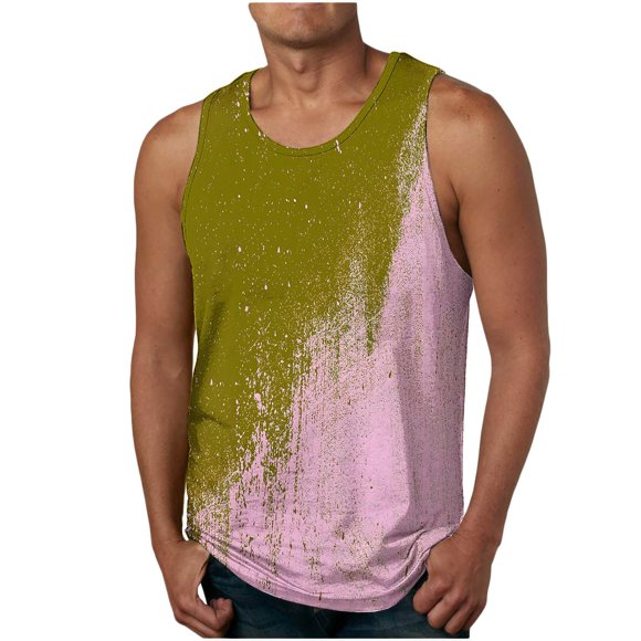 BiZtdJrK Beach Tank Tops for Men Sleeveless Summer Fashion Graphic Tees Casual Loose Round Neck Pullover Muscle Shirts Khaki XXL gifts for men