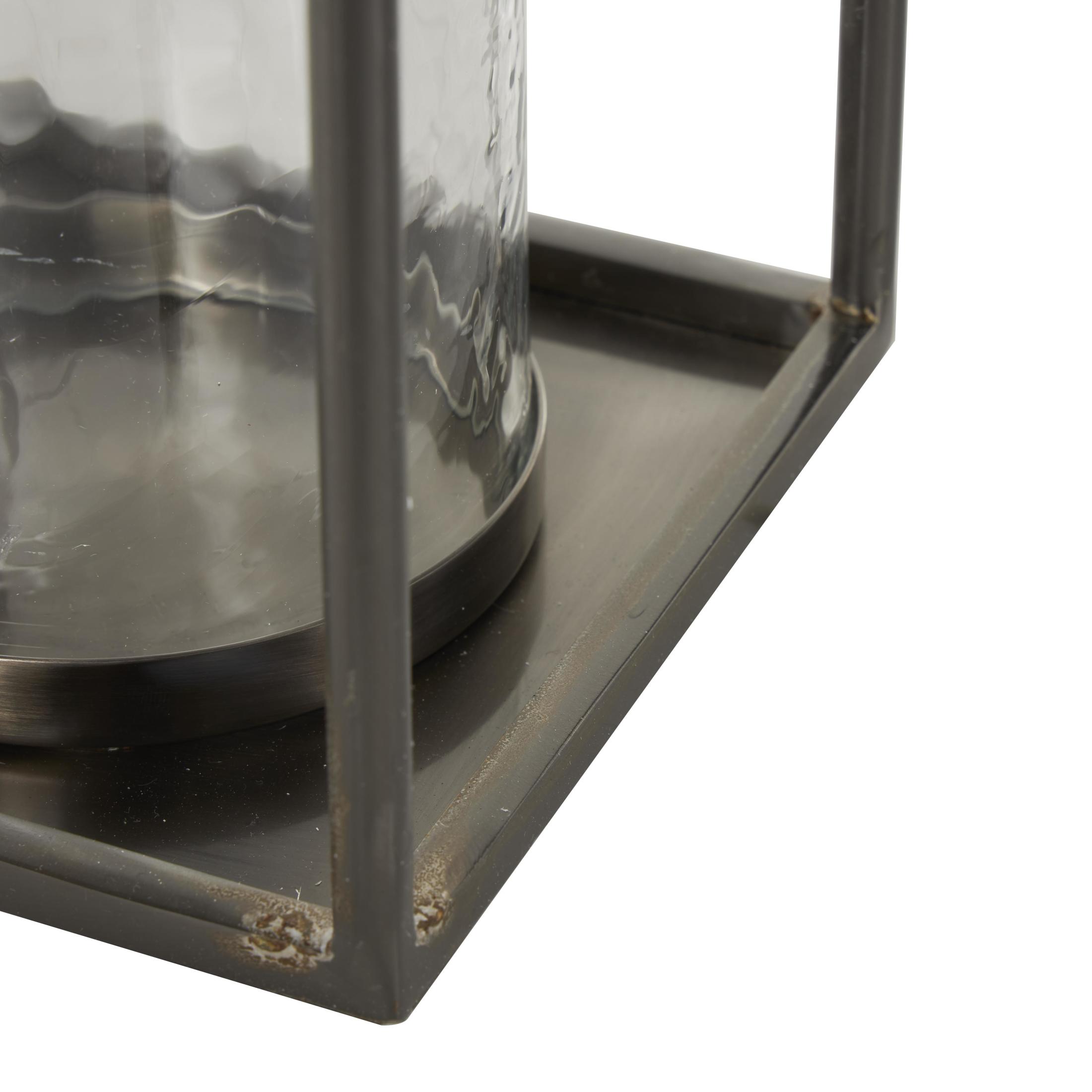 DecMode Silver Metal Open Frame Candle Lantern with Rectangle Handles