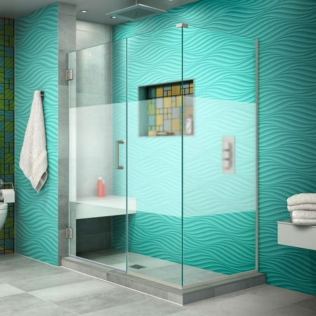 Steam Kit Shower Enclosure - DreamLine Unidoor Plus 48 1/2 in. W x 30 3/8 in. D x 72 in. H Frameless Hinged Shower Enclosure, Frosted Band, Brushed Nickel