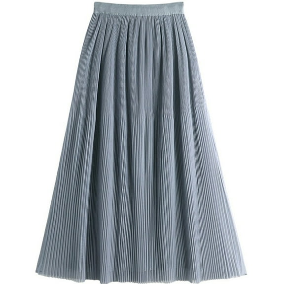 BEAUKEY Women's Midi Skirt Pleated Tulle Skirt High Waist Layered A Line Skirt Reversible Mesh Long Skirt