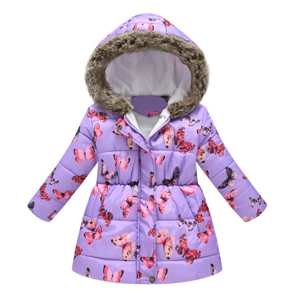 Yammkia Little Girls Winter Coat Girls' Winter Coat Insulated Long Quilted Puffer Jacket Warm Hooded Snow Coats Size 8-9 (Purple,8-9 Years)