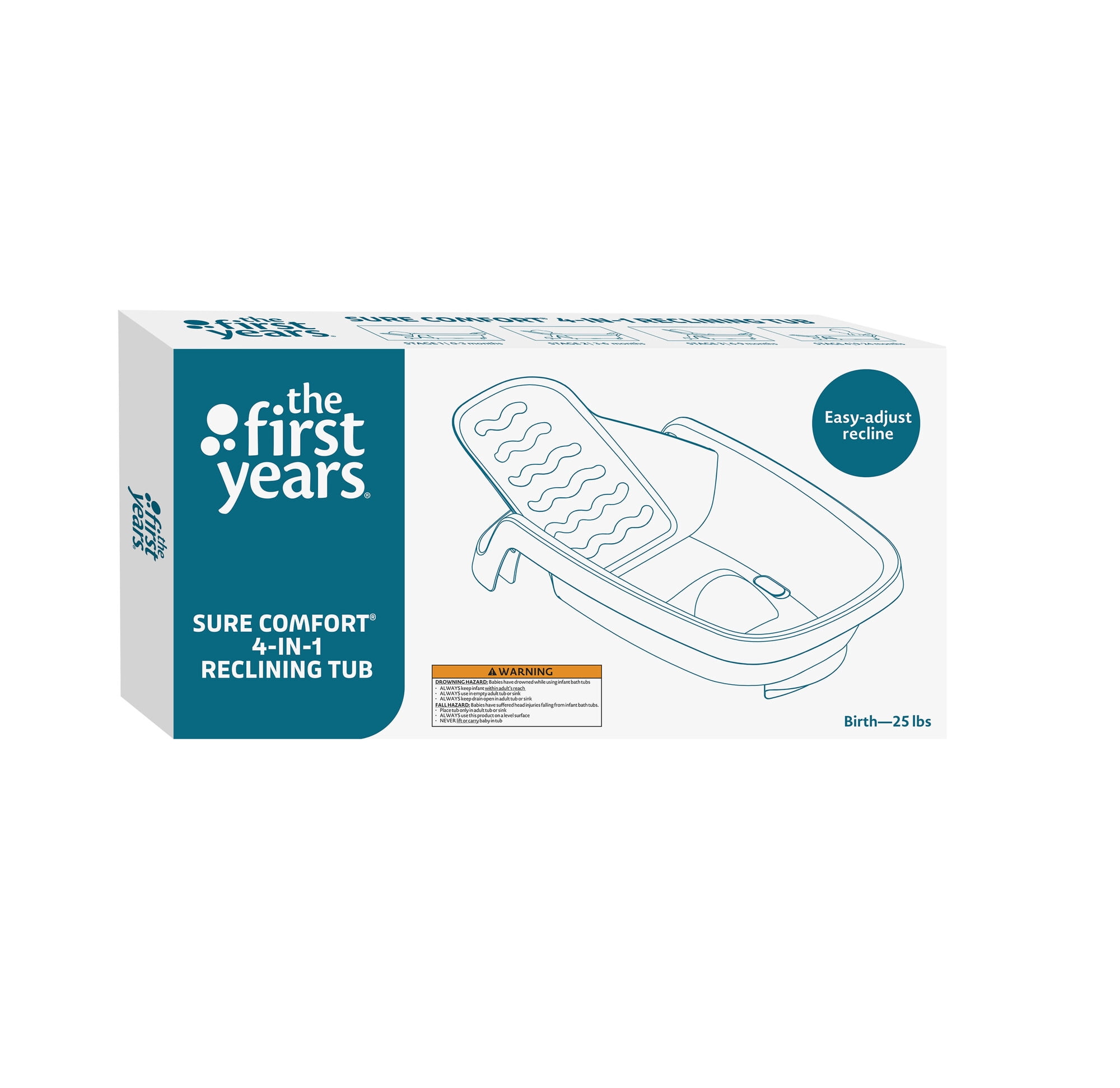The First Years Sure Comfort 4-in-1 Reclining Bathtub - Adjustable All-in-1 Bathtub for Newborn to Toddler - Ages 0 to 24 Months