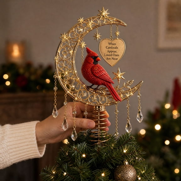 Lighted Memorial Christmas Tree Topper Collection with Warm Glow and Crystal-Inspired Accents, for Christmas Decorations (Cardinal)